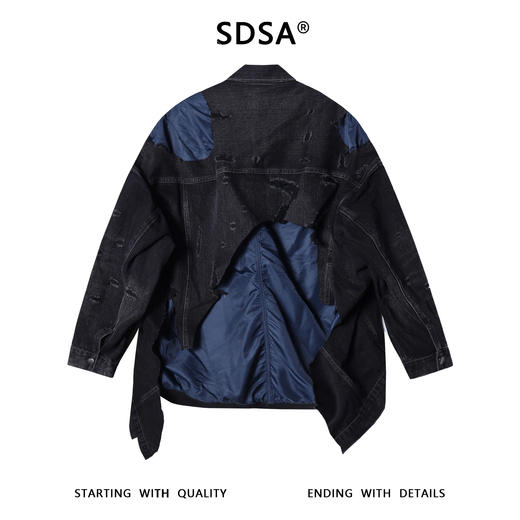 SDSA男士秋冬新款痞帅男装美式磨破拼接牛仔外套夹克复古时髦潮 商品图4