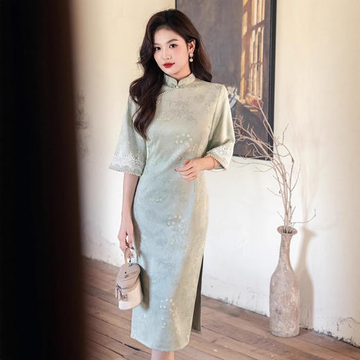 新中式女2025秋季新款麂皮绒改良年轻款倒大袖旗袍YG2683 商品图3