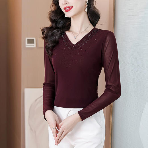 KQL D36M8319网纱气质洋气妈妈装显瘦长袖上衣 商品图2