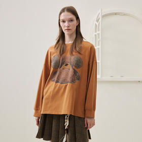 谜底中长款T恤长袖2025冬季新品温暖柔软趣味印花宽松女254MT1606