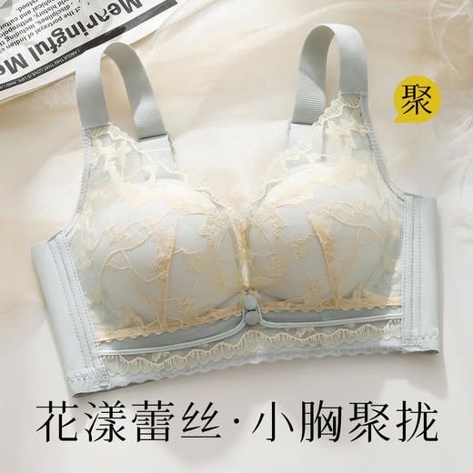 【小胸专属】时尚蕾丝聚拢显大调整型内衣女上托侧收美背无钢圈花影浮华 商品图0