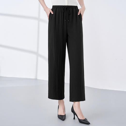 【含亚麻 系带松紧腰】罗蒙女士春秋休闲裤简约百搭舒适透气弹力有型长裤 商品图1