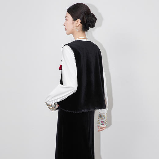 「高货wl」全新升级【铂金会员293/天猫399/差价106】(03008)洛诗琳气质新中式轻国风马甲2025秋季高级感黑丝绒上衣女 商品图1