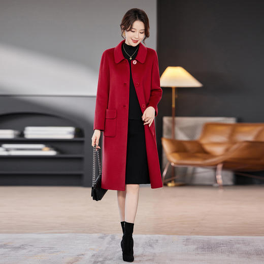 OSL 5121-1双面羊毛羊绒大衣简约优雅时尚宽松大码毛呢外套 商品图2