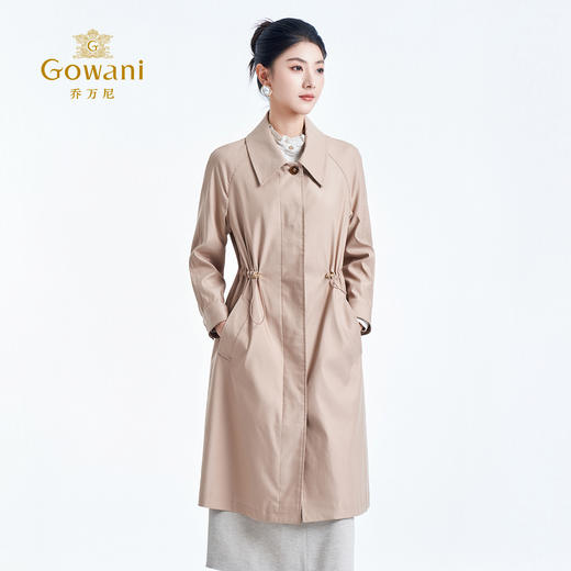 乔万尼2025秋新品中长款抽绳设计气质翻领修身风衣EM1A143 商品图1