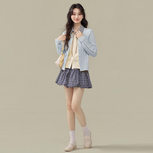 西遇学院风圆领毛衣女秋季新款可卸假领甜美针织开衫外套SS051610 商品图1