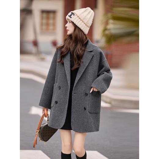 西装款双排扣毛呢外套，中长款宽松驼色双面呢子大衣HR-ASLZ8533 商品图1