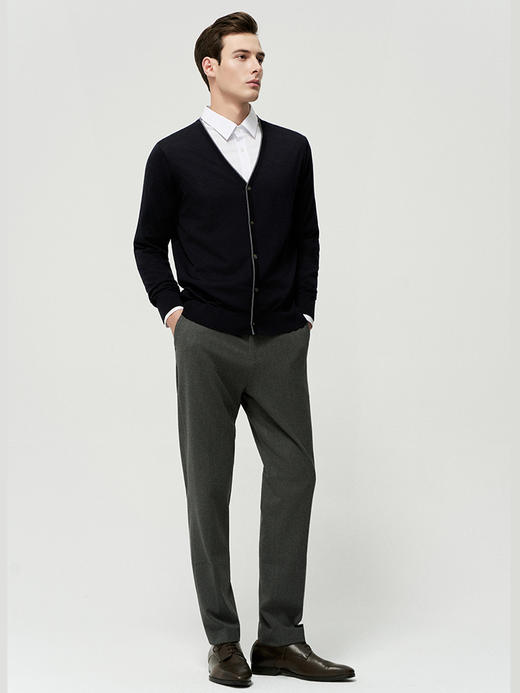 【V领纯羊毛针织开衫】25年秋冬新品男士100%羊毛薄款精纺开衫外套 商品图2