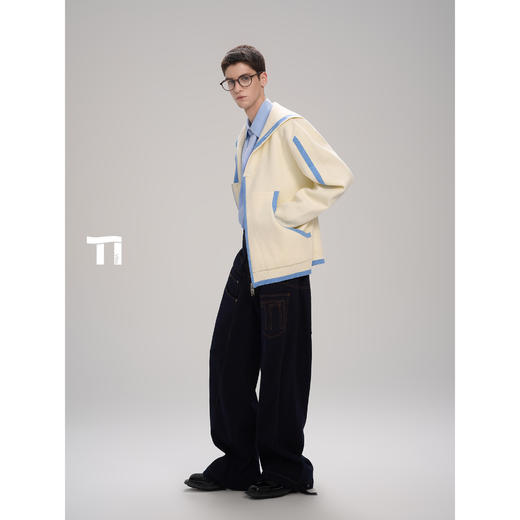 启世录TIWILLTANG“微风领航”海军领撞色条纹拉链开衫 商品图3