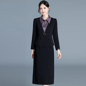 QYM 65101-Y时尚两件套裙中长款包臀连衣裙西装外套套装裙
