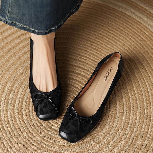 【预售5天】复古豹纹头层牛皮蝴蝶结单鞋女高级感春秋季粗跟低跟浅口小皮鞋LD&7280 商品图3