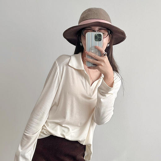 Bimilie纯色翻领羊毛打底衫 商品图4