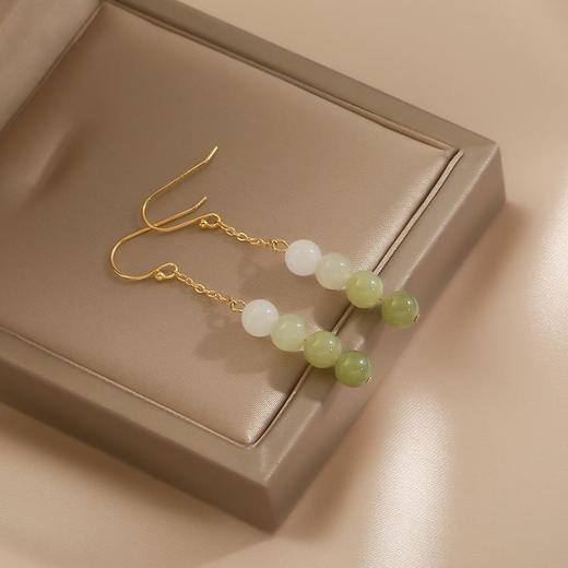 【春晖·和田玉渐变耳坠】敦煌小众天然和田玉耳坠耳勾女 精致小清新渐变玉石耳饰串珠耳钉小众感 商品图4