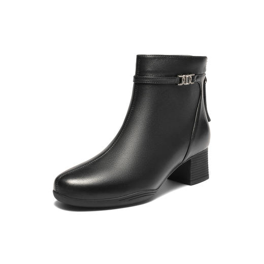 【云粉节】BF楼 森达羊皮超软短靴2025冬季新款气质粗高跟女靴XTH01吊牌价1099活动价599 商品图0