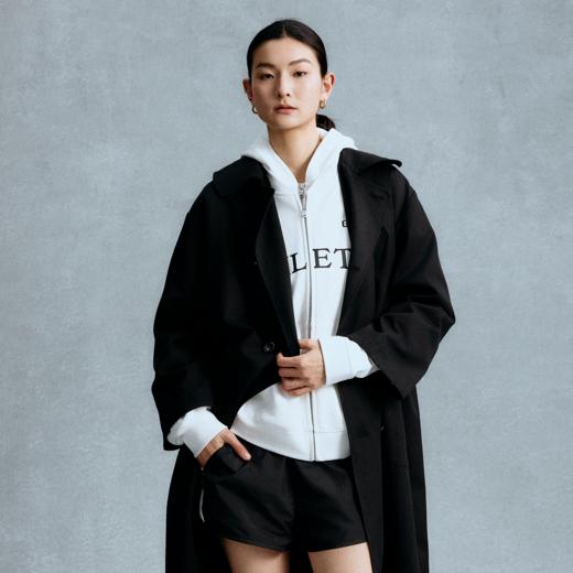 GOODBAI 粗体logo贴布绣翻领双排扣oversize长款风衣 商品图0