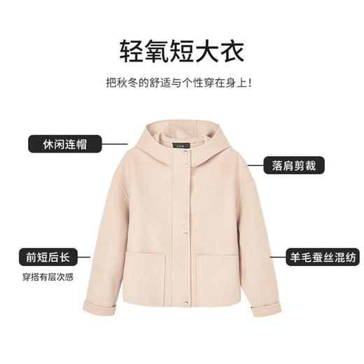 【商场同款】CNC5012 “ 轻氧短大衣 ” 羊毛蚕丝混纺触感细腻高级 驼色连帽短大衣 商品图7