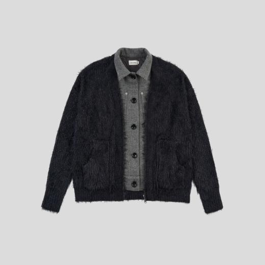 GOODBAI 假两件长毛拼接毛呢翻领宽松外套 商品图2