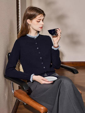 全羊毛！妖精经典同款~！花边小香风针织开衫！