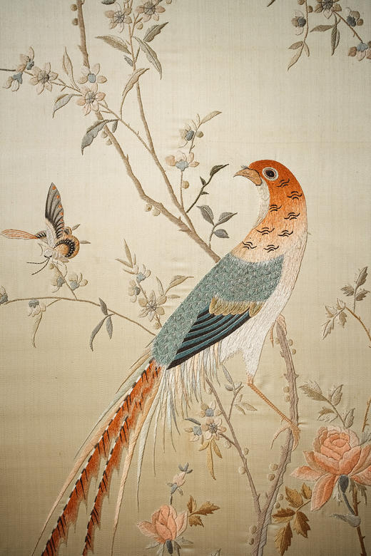 独角鹿西洋古董20世纪初中国出品「锦上添花」传统东方花鸟主题粤绣挂屏 商品图2