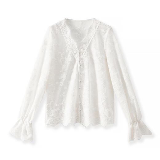 「高货wl」全新升级【铂金会员275/天猫369/差价94】(02308)洛诗琳重工立体浮雕刺绣蕾丝衫2025秋季气质V领显瘦衬衫 商品图4