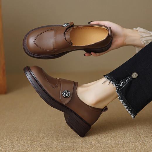 【预售5天】法式深口单鞋，圆头中跟平底鞋真皮粗跟乐福鞋168XY&168924 商品图0