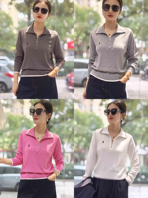 585521天丝亚麻半拉链针织套头衫 商品图2