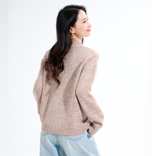 罗蒙秋冬女士针织衫半高领拉链慵懒风设计感针织开衫宽松上衣毛衣外套女 商品图5