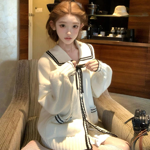 西遇学院风针织开衫外套女秋季新款海军领系带甜美宽松毛衣SS051615 商品图4