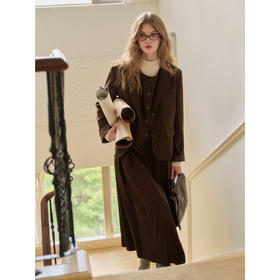 SimpleRetro法式复古条纹西装套装女三件套