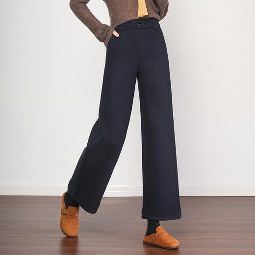 QYM 2563-Y毛呢直筒裤高腰休闲裤时尚通勤 商品图1