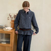 西遇复古蓝色格纹衬衫女秋季新款收腰荷叶边设计感衬衣外套V3655263 商品缩略图3