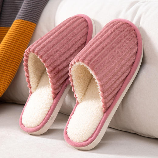【买一送一】拍下发2双 条纹棉拖鞋男女秋冬季情侣家用居家保暖防滑毛绒厚底室内棉拖 商品图1