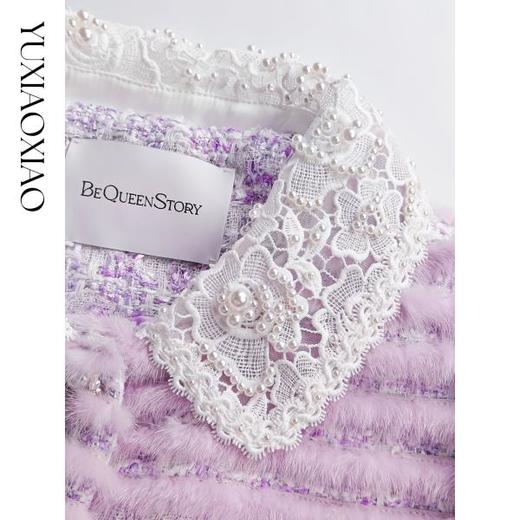 余潇潇【罗兰梦境】奢华感粗花呢拼接珍珠点缀蕾丝花边翻领水貂皮草 商品图2