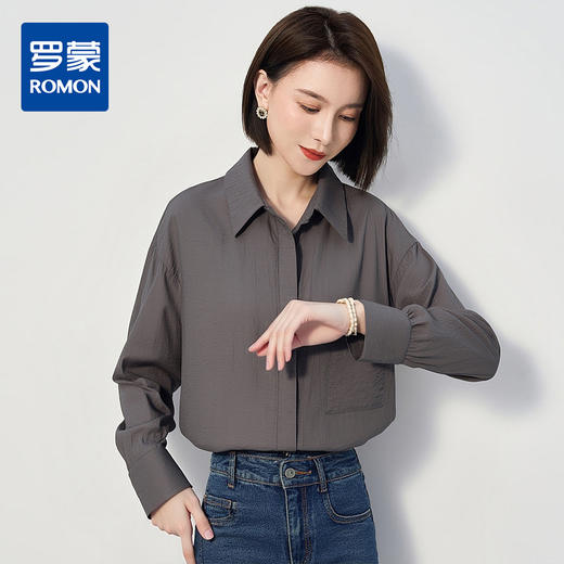 【简约纯色】罗蒙春秋女士长袖衬衫商务通勤衬衣女设计感时尚百搭日常 商品图0
