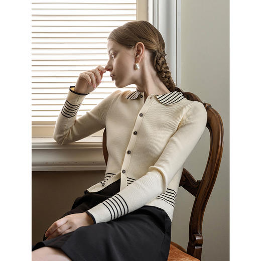 轻法式浪漫【 条纹翻领小香风针织衫】轻奢内涵 温柔实穿 商品图0