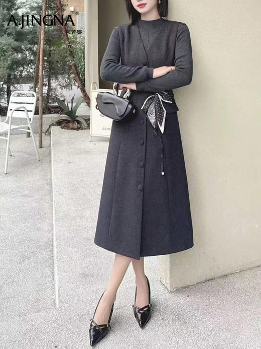 【通勤马甲式】阿菁娜秋季新款马甲式连衣裙通勤飘带设计收腰X型轮廓无袖V领F30D212003 商品图2