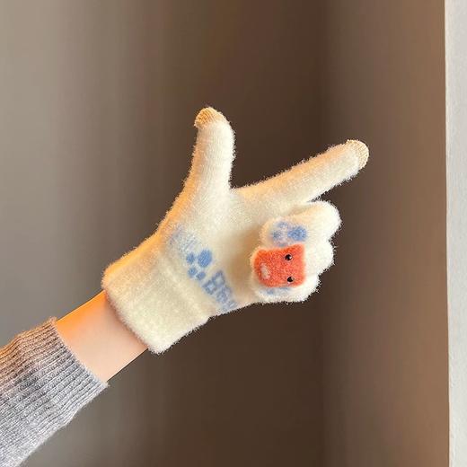 【加厚保暖！骑行方便可触屏】敲可爱毛绒手套女冬季加厚保暖可触屏针织毛线骑车防寒分指学生冬天手套。rc 商品图3