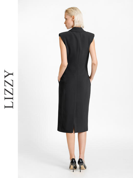 LIZZY 早秋 优雅气质OL一片式西装领商务通勤无袖收腰连衣裙7711 商品图3
