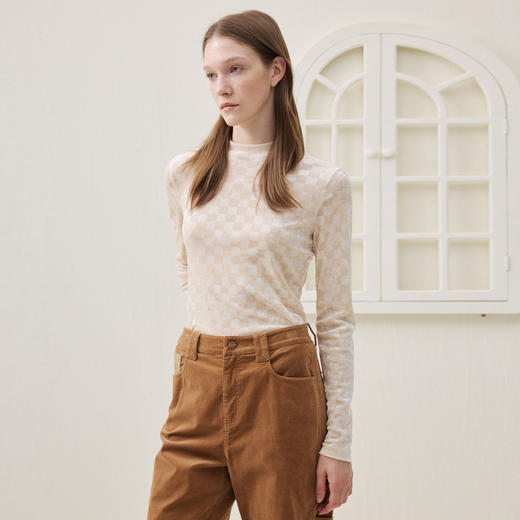 谜底紧身打底丝绒T恤长袖2025年冬季新品复古时髦弹力女254MT1456 商品图1