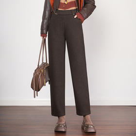 QYM 2533-Y毛呢阔腿裤后腰松高腰宽松窄版休闲裤