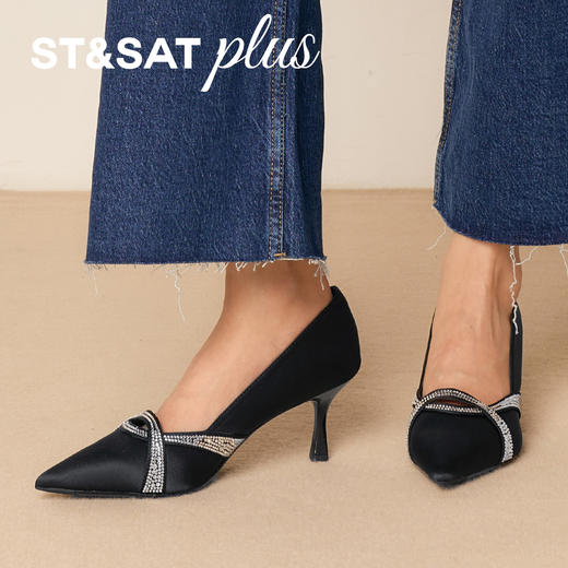 星期六优雅晚宴绸缎闪钻尖头细高跟SSD3111065 商品图1