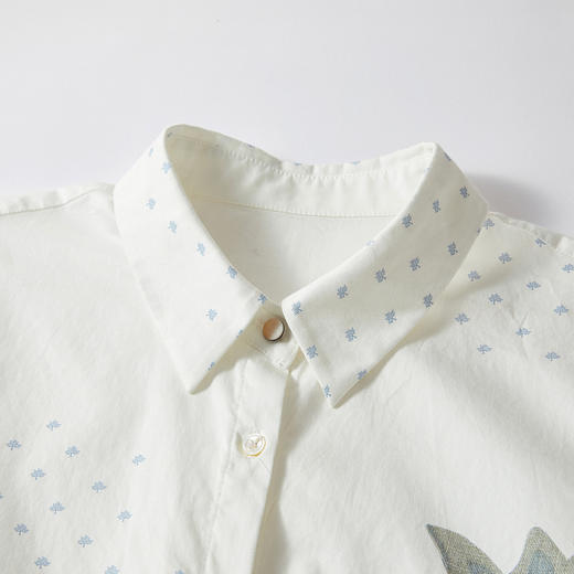 谜底白衬衣长袖2025年冬季新品纯棉原创印花H型衬衫女254MC1460 商品图3