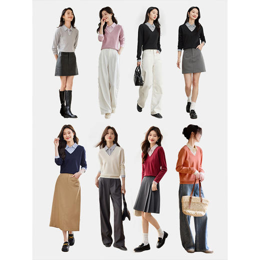 【周四狂欢价】熙世界通勤衬衫领拼接假两件针织衫秋季新款内搭长袖打底衫上衣 商品图3