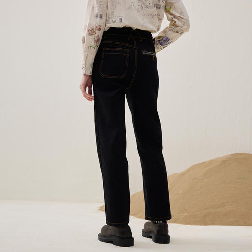 谜底直筒牛仔裤长裤2025冬新品黑牛洗水百搭磨毛保暖女254MJ1458 商品图2