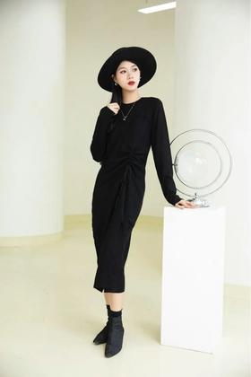 G07697#绵羊毛针织抽绳连衣裙