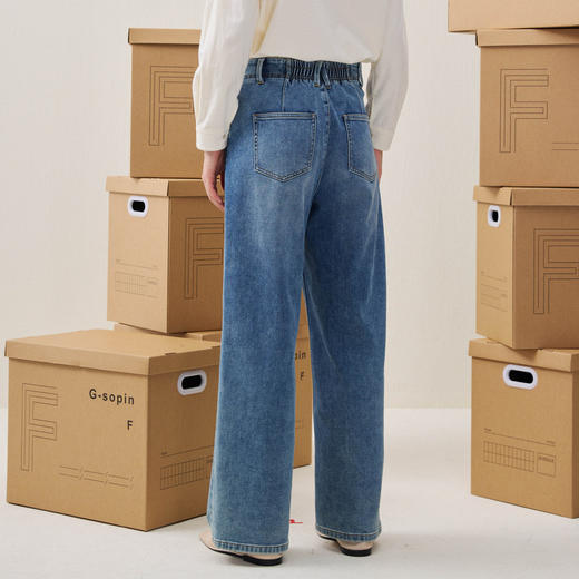 谜底直筒牛仔裤长裤2025年冬季新品柔软百搭后腰松紧女254MJ1454 商品图2