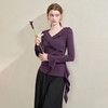 西遇纯欲风荷叶边V领长袖针织T恤女秋季新款修身显瘦打底衫V3355196 商品缩略图0