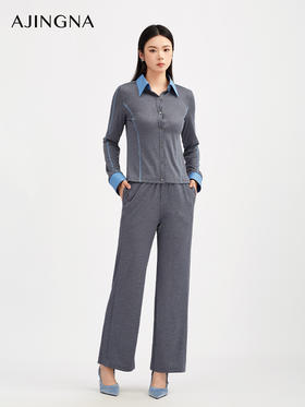 【商场同款】阿菁娜秋季新款羊毛针织裤松紧腰宽松筒裤显瘦垂坠修饰腿形A30Q110017