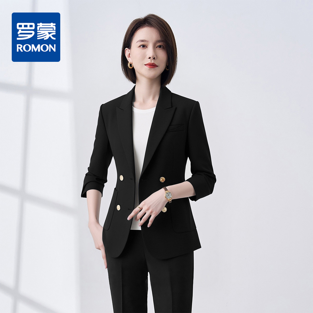 罗蒙女士春秋长袖西服收腰款商务通勤舒适简约大众日常百搭女单西