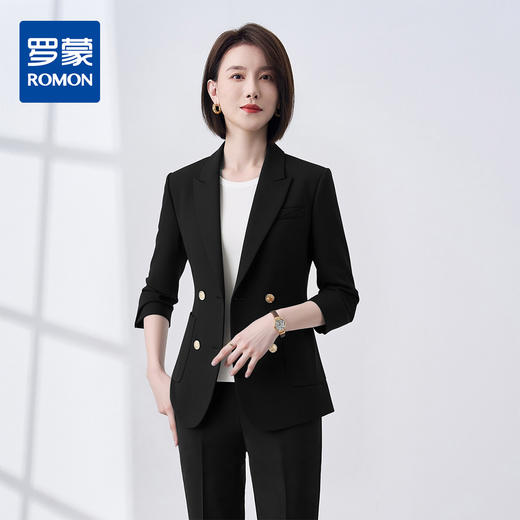 罗蒙女士春秋长袖西服收腰款商务通勤舒适简约大众日常百搭女单西 商品图0